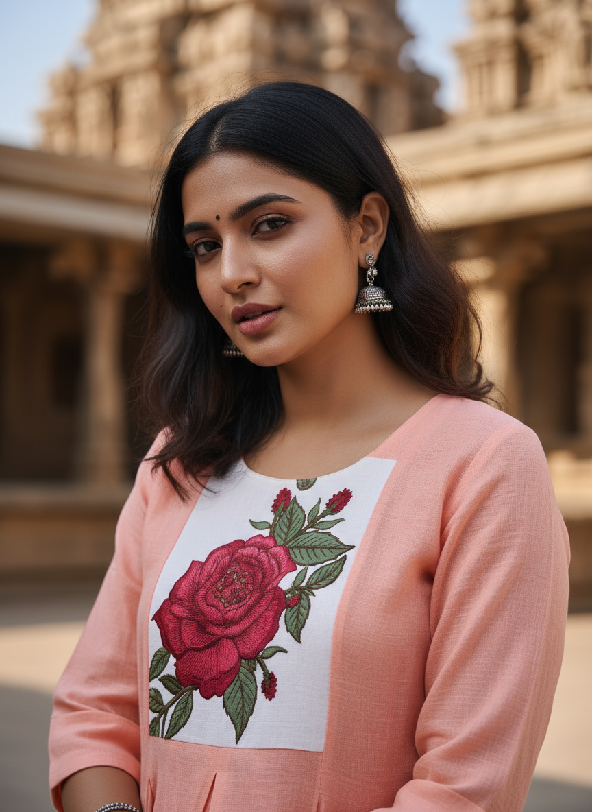 Floral A-Line Kurti With A Rose Motif