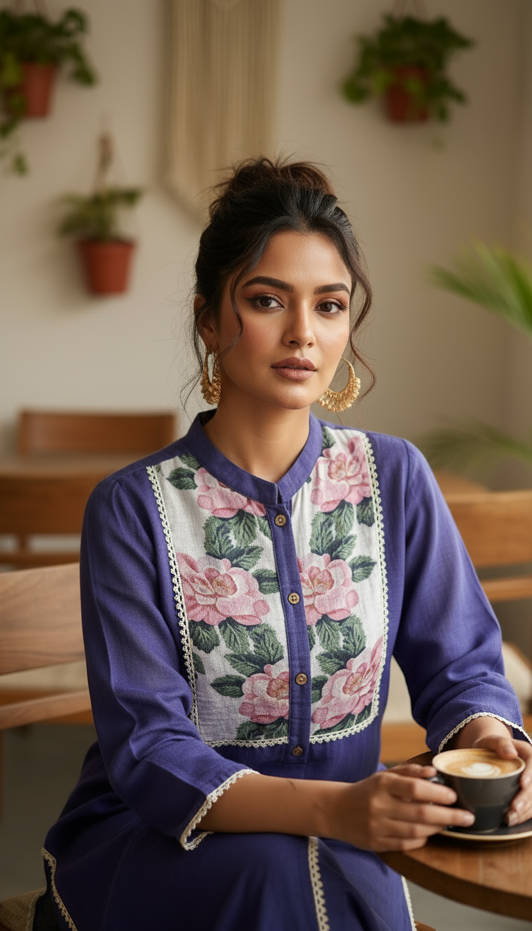 Floral Embroidered Cotton Kurti