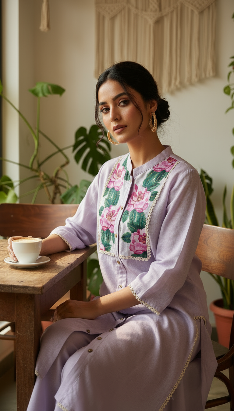 Floral Embroidered Cotton Kurti