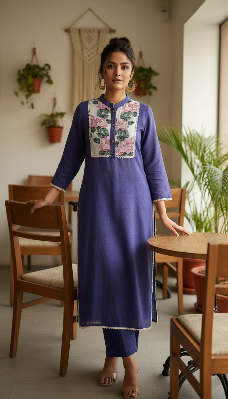 Floral Embroidered Cotton Kurti