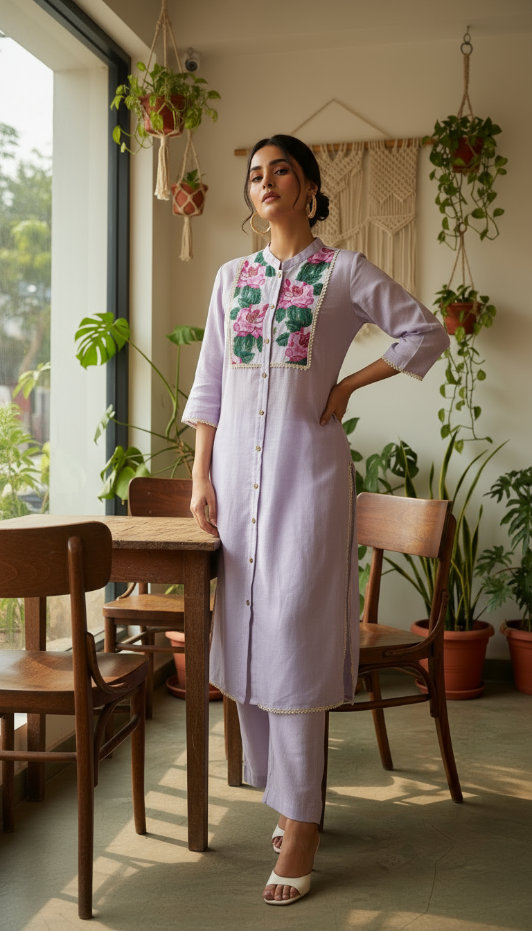 Floral Embroidered Cotton Kurti
