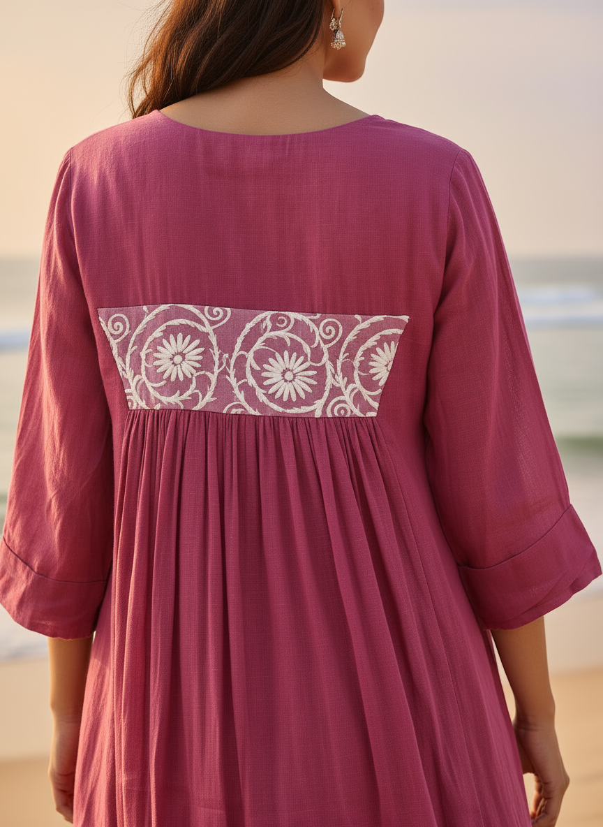 Cotton Dress with Hand-Painted Kalamkari Yoke