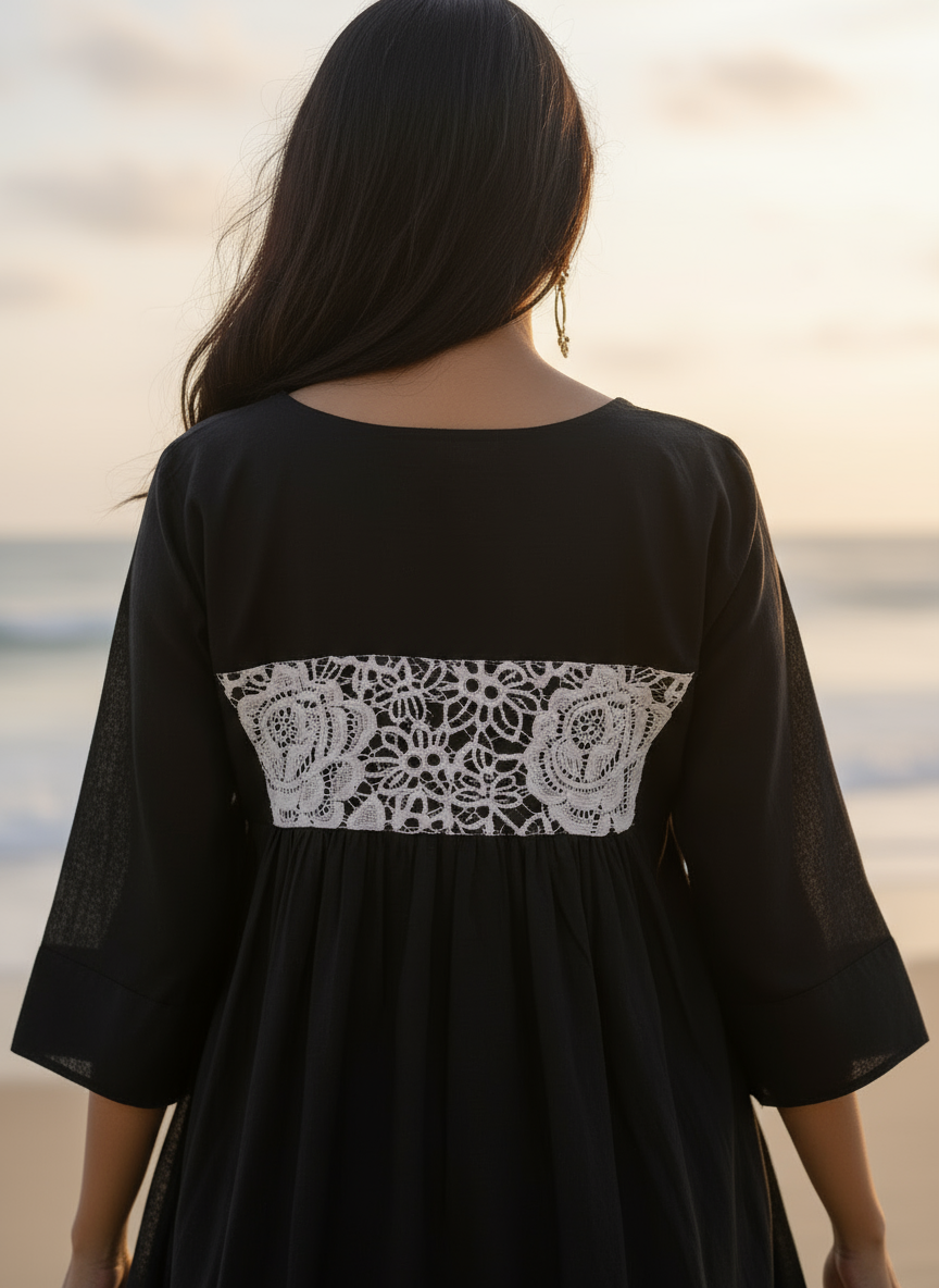 Cotton Dress with Hand-Painted Kalamkari Yoke