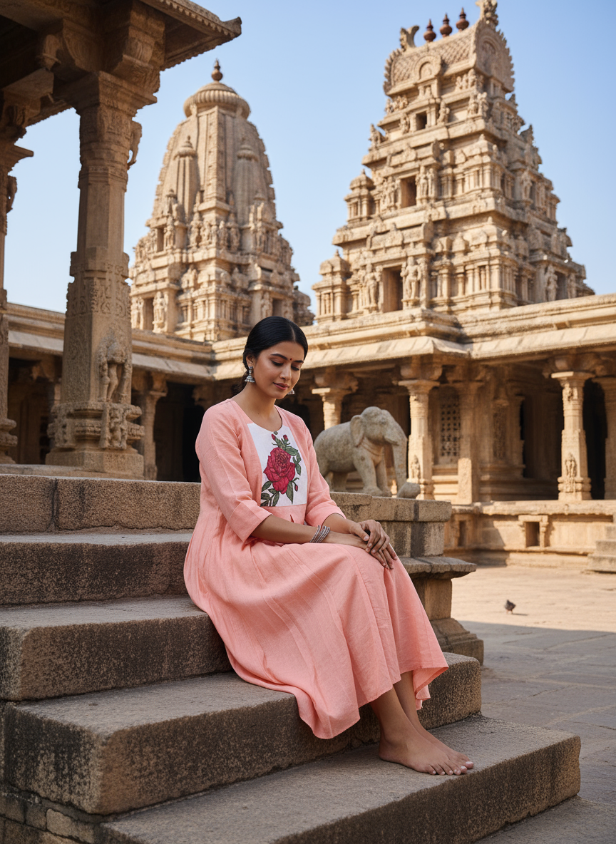 Floral A-Line Kurti With A Rose Motif
