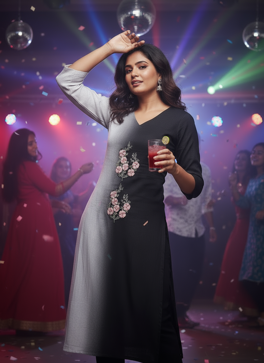 Ombre Elegance Floral Kurti