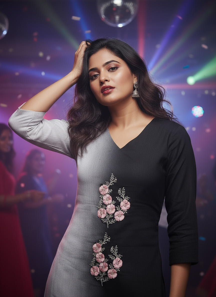 Ombre Elegance Floral Kurti