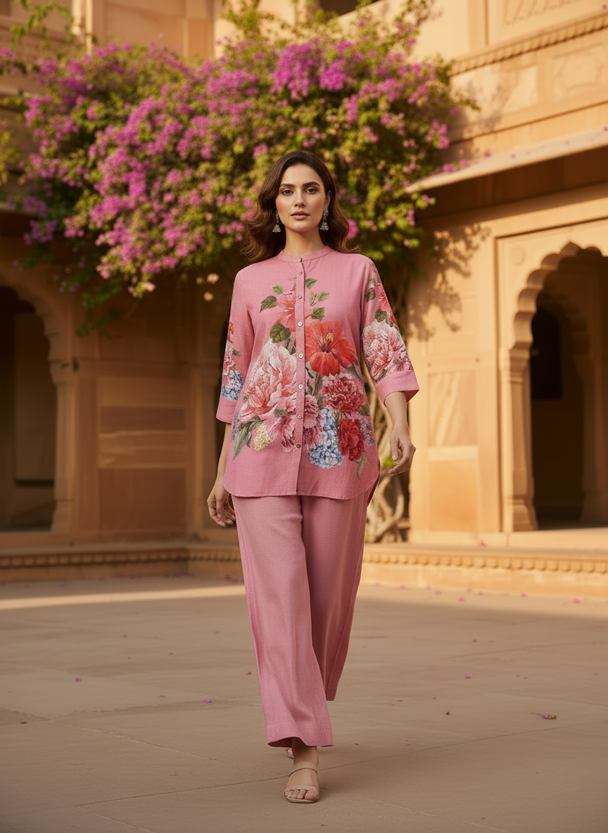 Rose Bloom Floral Kurti Set