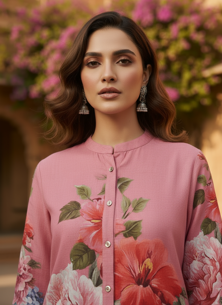 Rose Bloom Floral Kurti Set