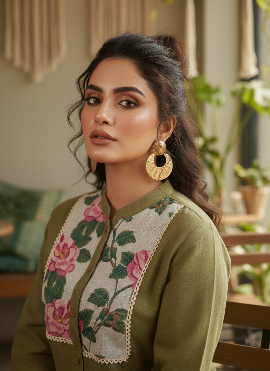 Floral Embroidered Cotton Kurti