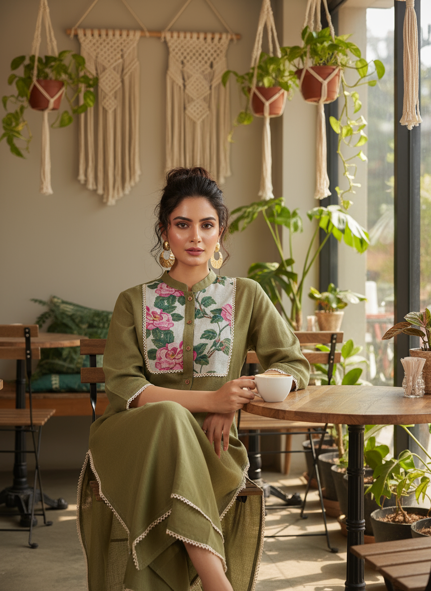 Floral Embroidered Cotton Kurti