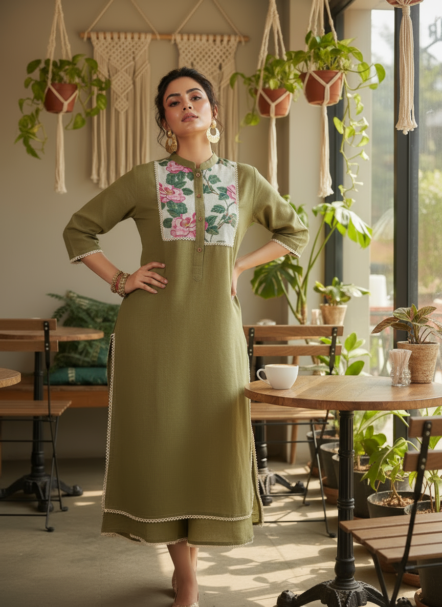 Floral Embroidered Cotton Kurti
