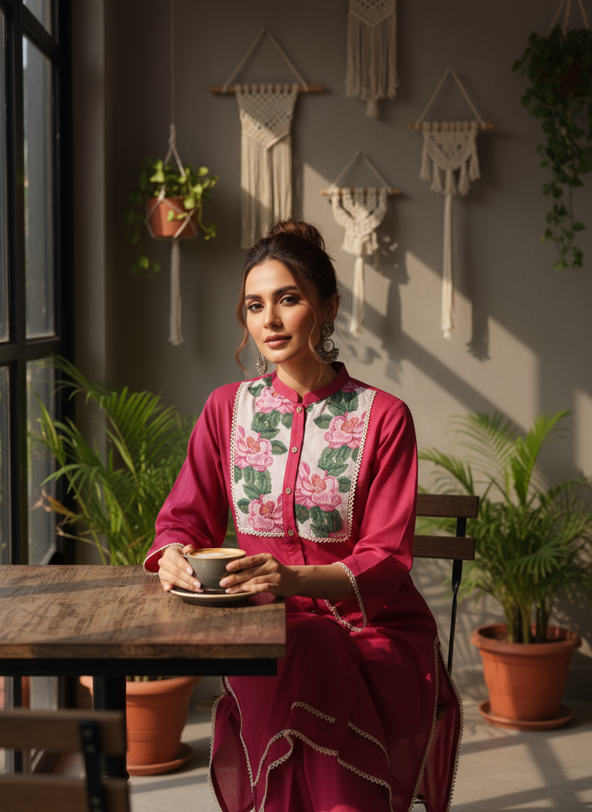 Floral Embroidered Cotton Kurti