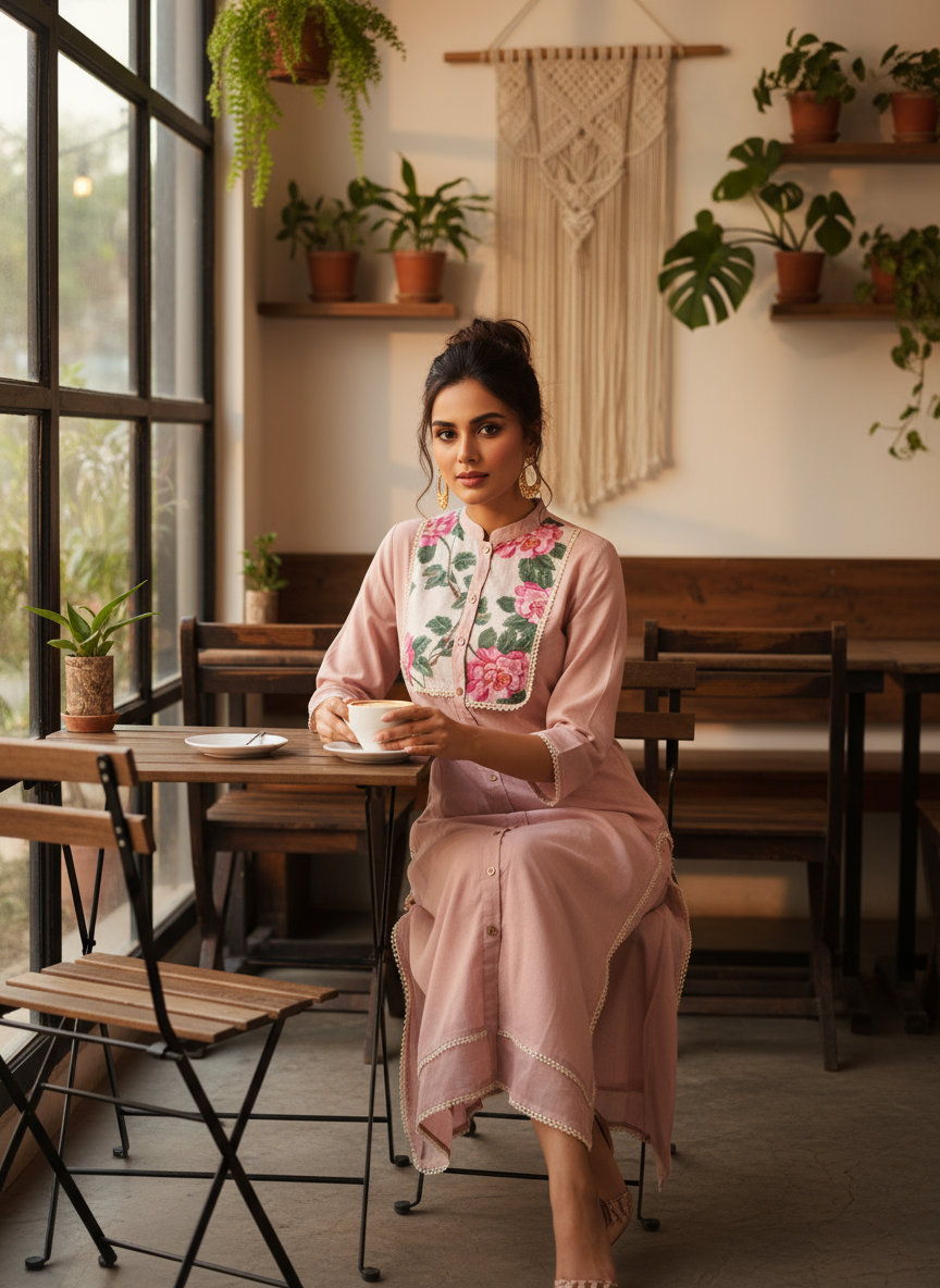 Floral Embroidered Cotton Kurti