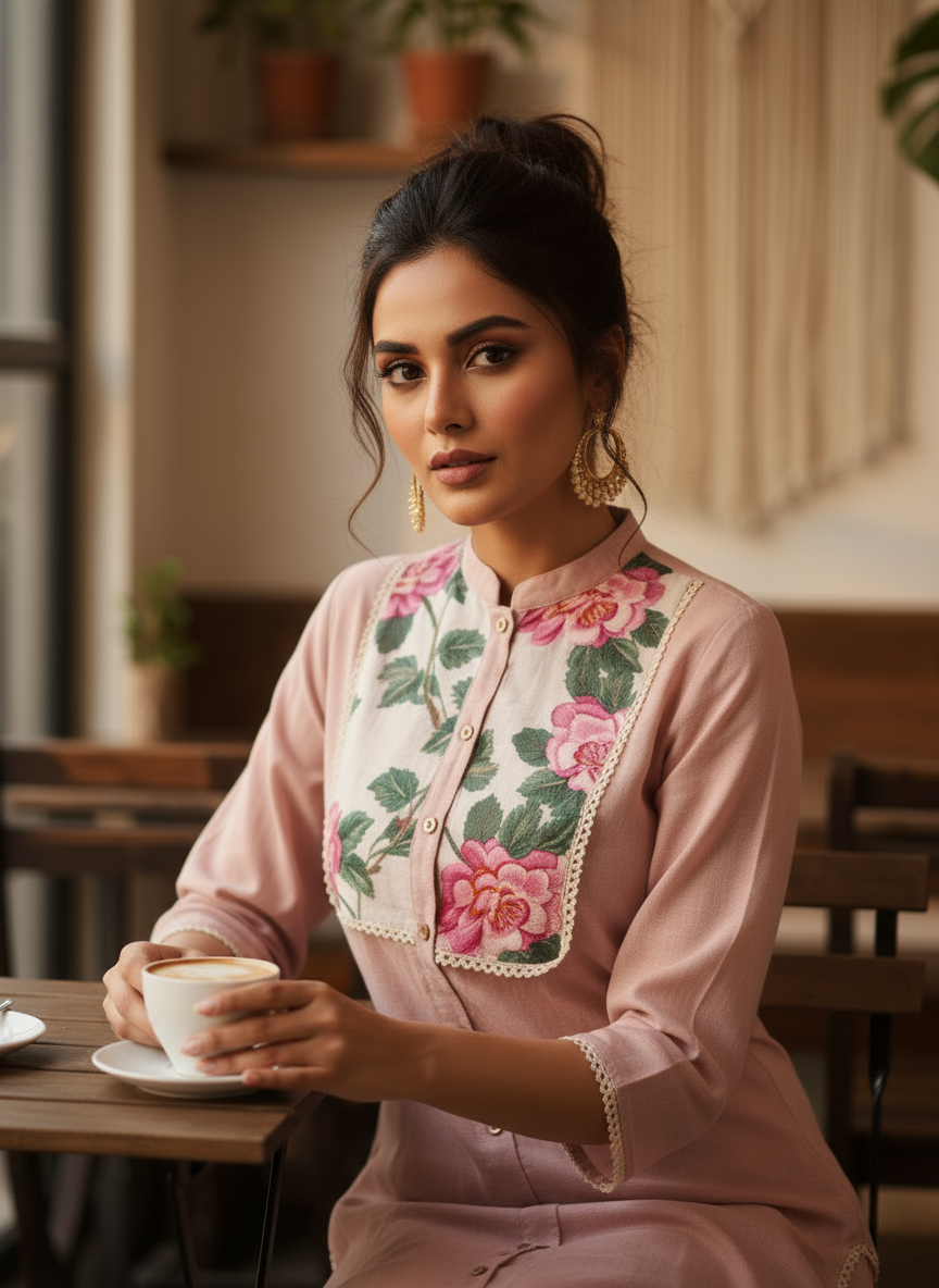 Floral Embroidered Cotton Kurti