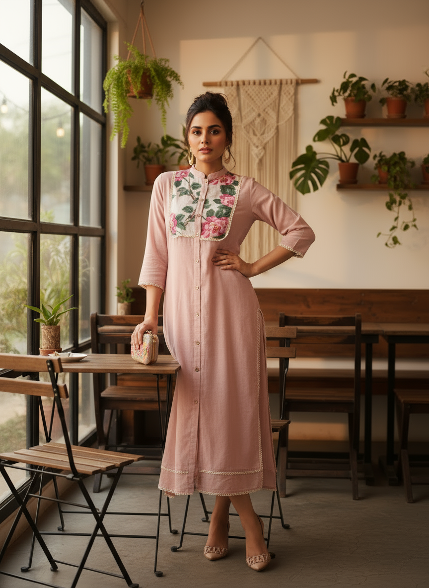 Floral Embroidered Cotton Kurti
