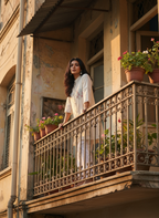 Ivory Embroidered Short Kurti with Lace Detailing With Pants