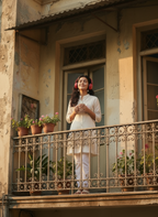 Ivory Embroidered Short Kurti with Lace Detailing With Pants