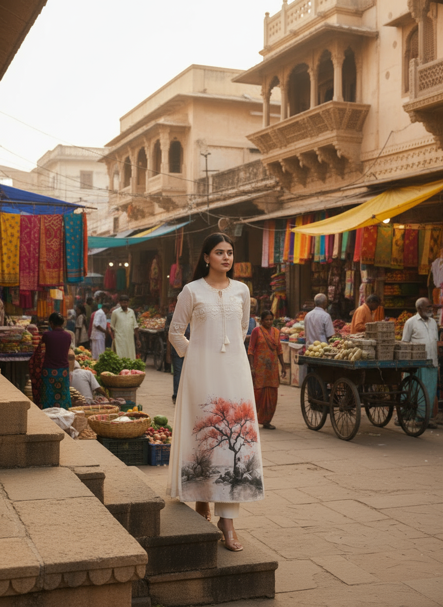 Off-White Hand-Painted Kurta Set